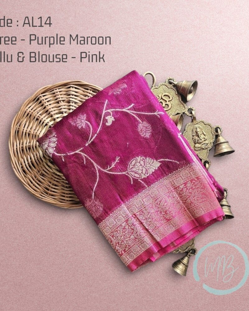 AL14 Purple Maroon – Antic Jute Linen Sarees