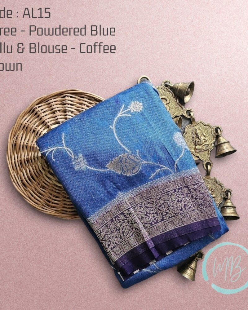 AL15 Powdered Blue – Antic Jute Linen Sarees