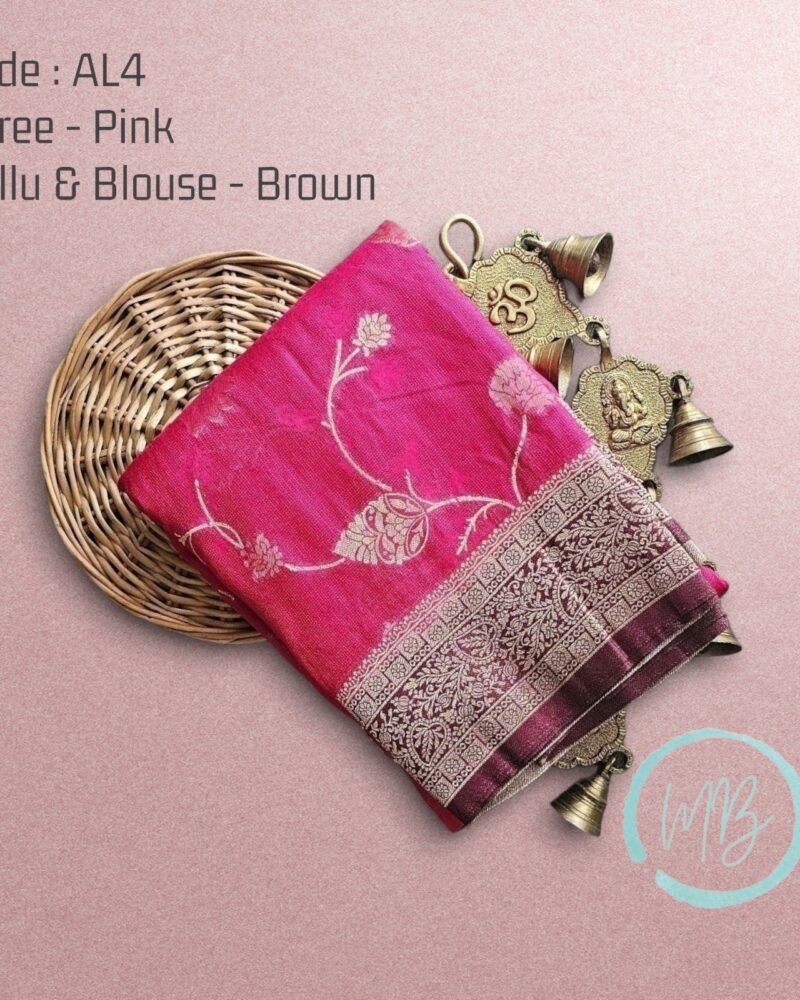 AL4 Pink – Antic Jute Linen Sarees