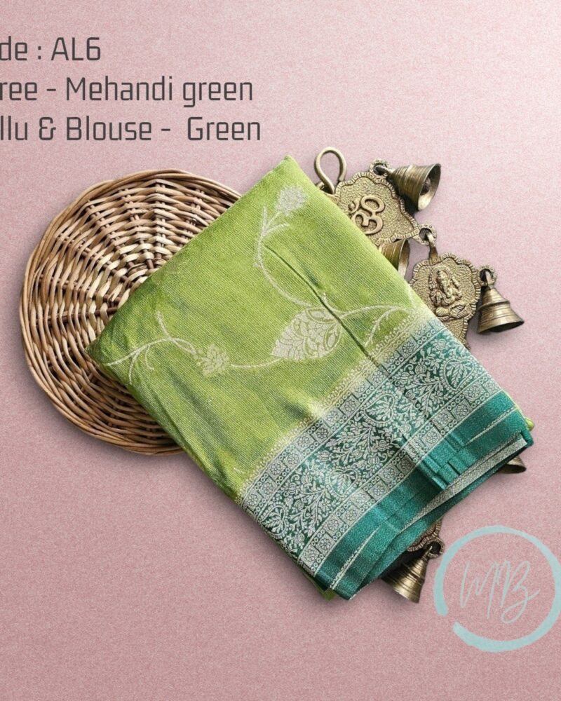 AL6 Mehandi Green – Antic Jute Linen Sarees