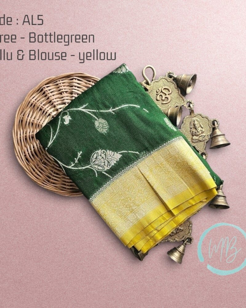 AL5 Bottlegreen – Antic Jute Linen Sarees