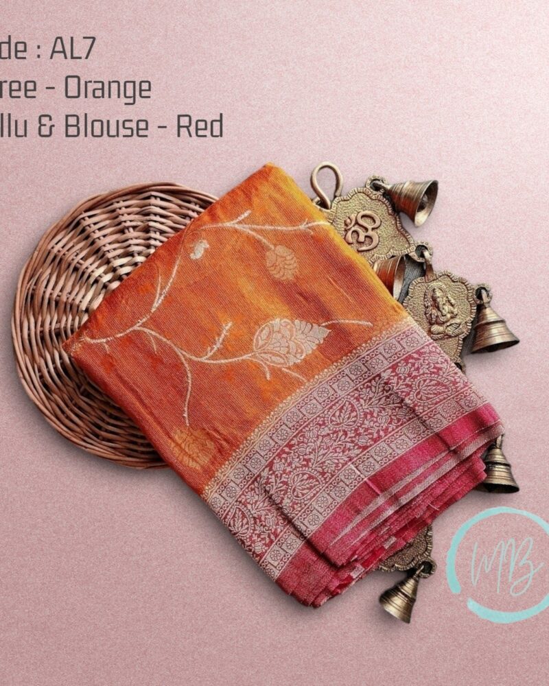 AL7 Orange – Antic Jute Linen Sarees