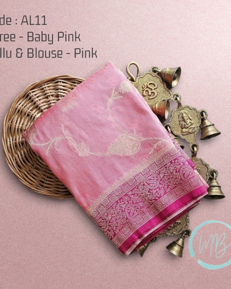 AL11 Baby Pink – Antic Jute Linen Sarees