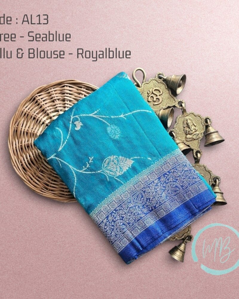 AL13 Sea Blue – Antic Jute Linen Sarees