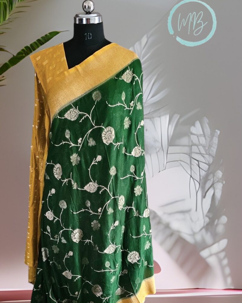 AL5 Bottlegreen – Antic Jute Linen Sarees