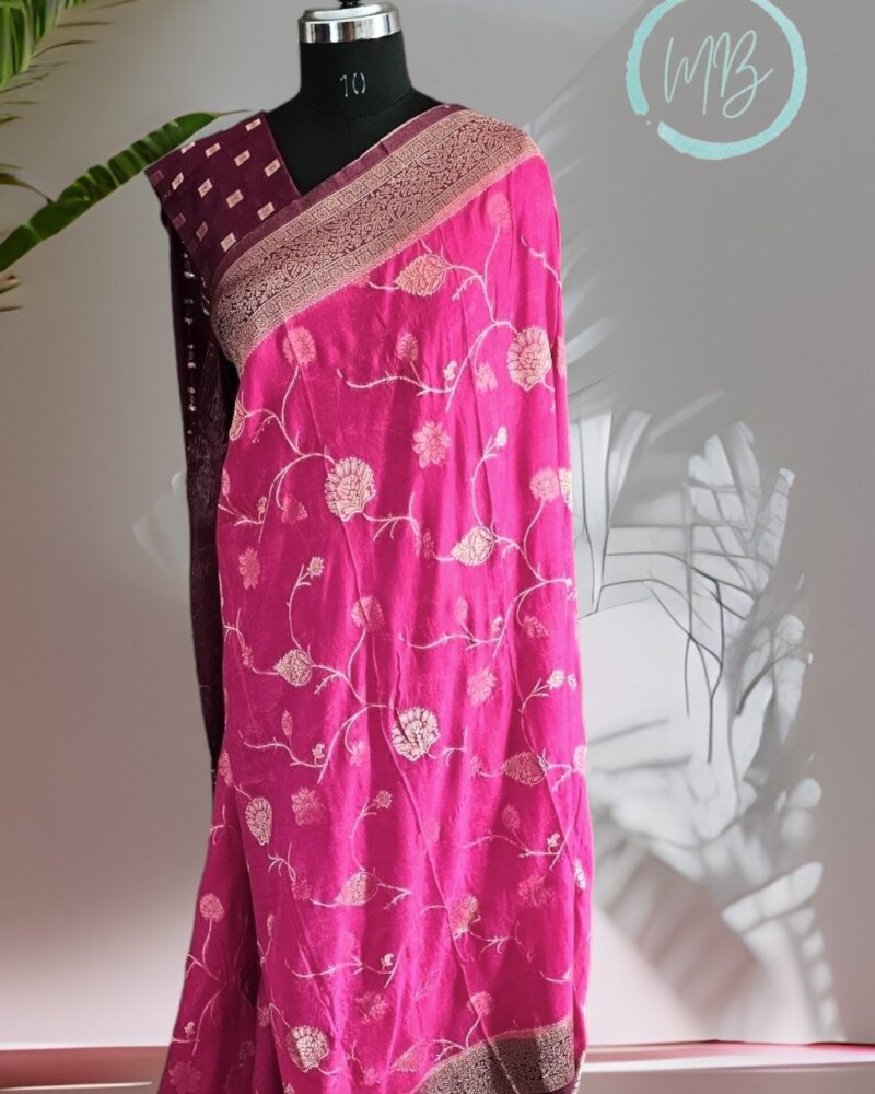 AL4 Pink – Antic Jute Linen Sarees