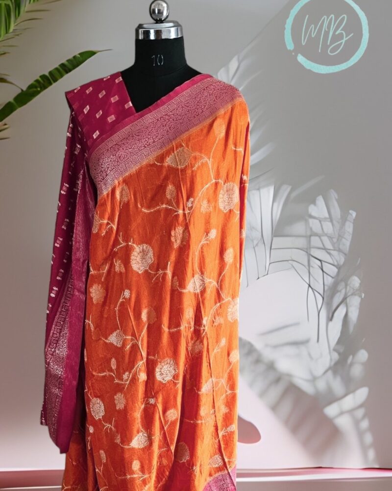 AL7 Orange – Antic Jute Linen Sarees