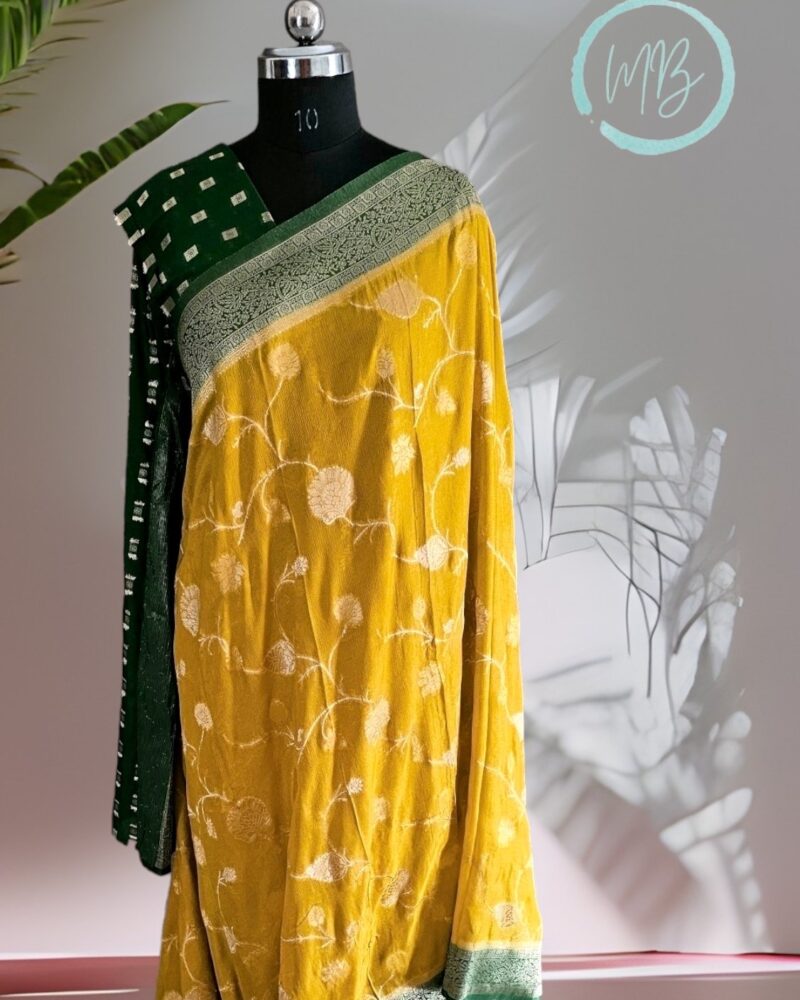 AL12 Mehandi Yellow – Antic Jute Linen Sarees