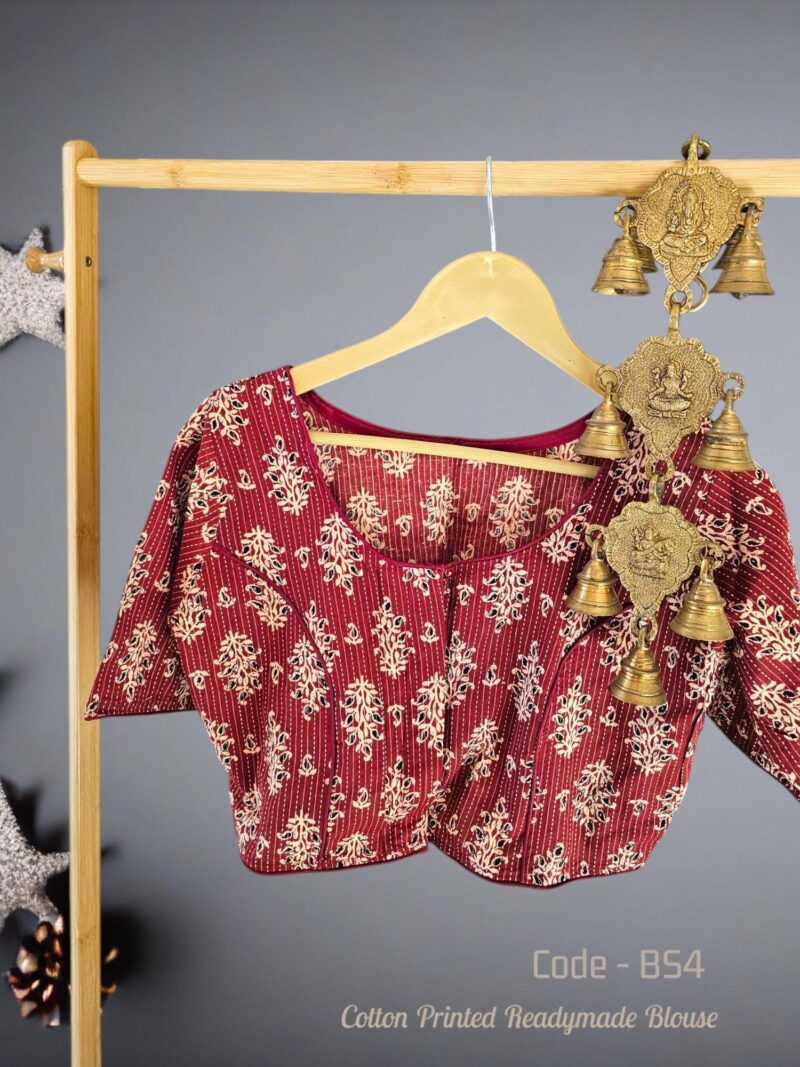 Cotton Ajrakh/Ikkat Handblock Print Boatneck Blouse – Front Open, Non-Padded, Pure Cotton, Alterable Size (32-42), Traditional Ethnic Wear for Women.