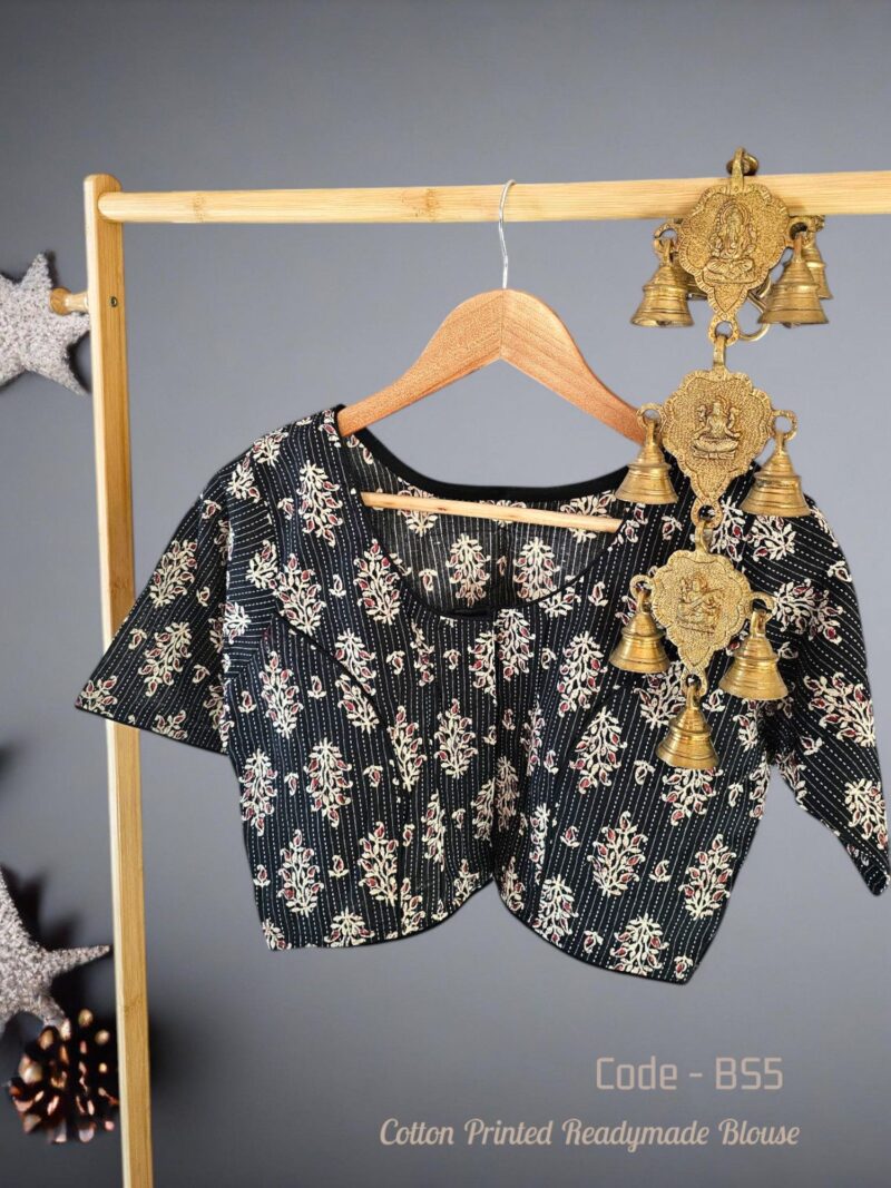 Cotton Ajrakh/Ikkat Handblock Print Boatneck Blouse – Front Open, Non-Padded, Pure Cotton, Alterable Size (32-42), Traditional Ethnic Wear for Women.