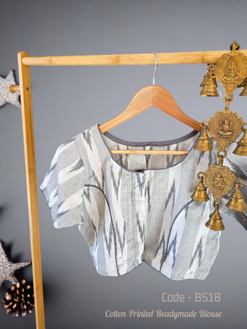Cotton Ajrakh/Ikkat Handblock Print Boatneck Blouse – Front Open, Non-Padded, Pure Cotton, Alterable Size (32-42), Traditional Ethnic Wear for Women.