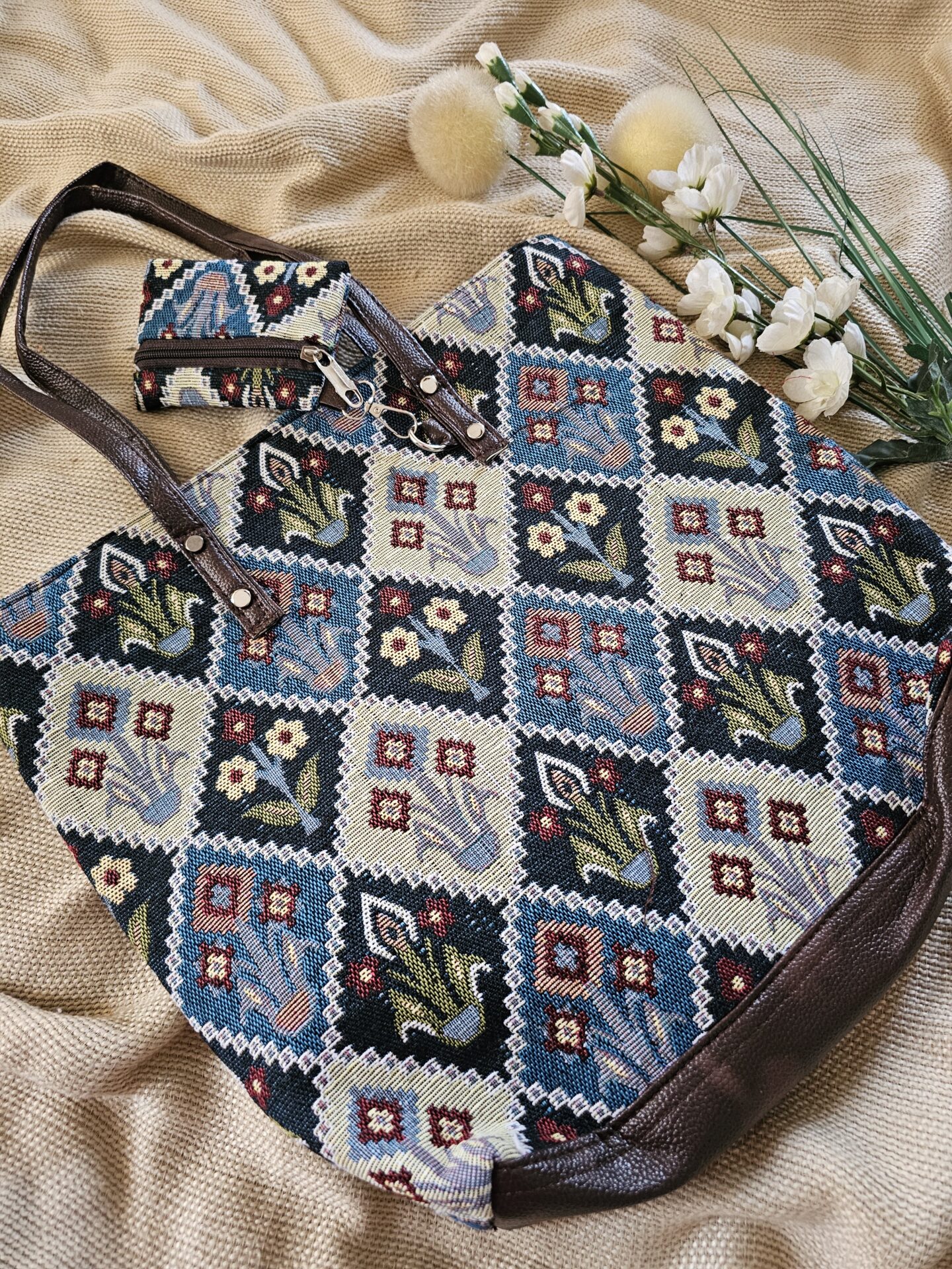 Premium Jacquard Black White Handbag