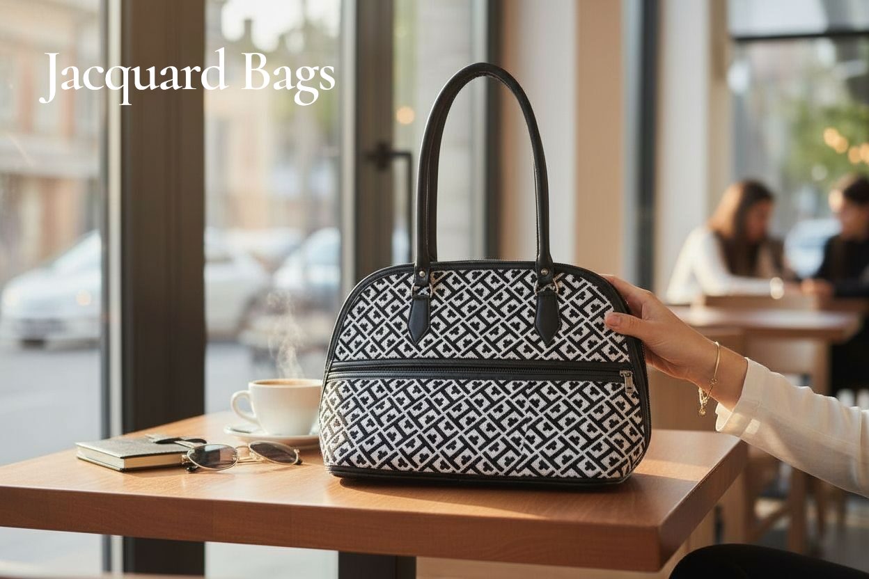 Premium Jacquard Black White Handbag
