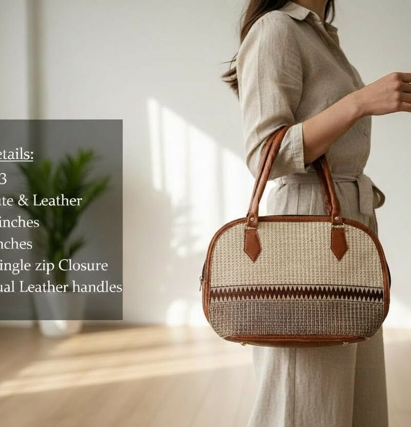 Premium Jute Handbags with Leather Handles